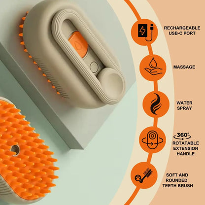 PawDeck FurMist grooming brush with soft silicone bristle tips
