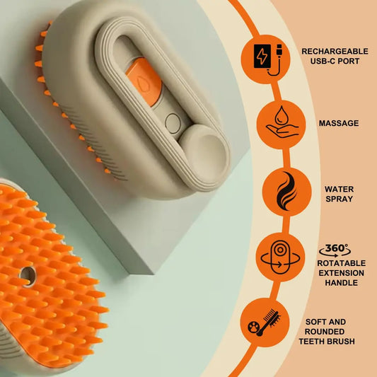 PawDeck FurMist grooming brush with soft silicone bristle tips